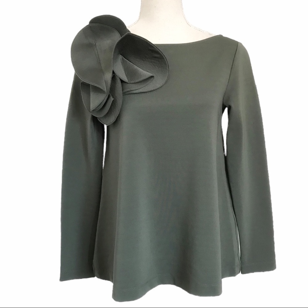COS Sage Green Long-Sleeve Blouse with Sculpted Flower Detail